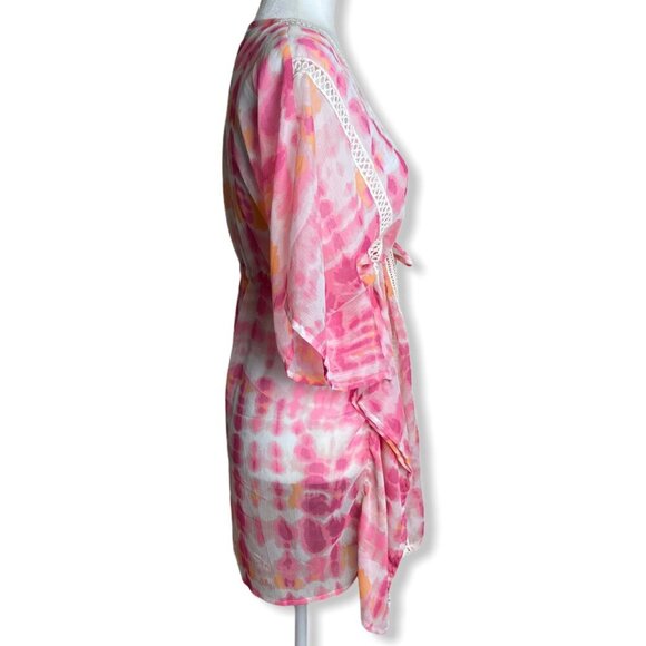 Steve Madden NWT $48 Tie Dye Swim Cover Up ONE SIZE Pink and Orange Crochet NEW - Picture 8 of 10